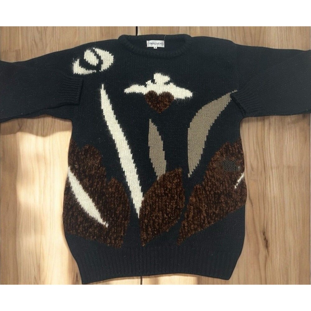 Vintage Artistic 90s Sweater S Black Fluffy Fuzzy Grandmacore Art to Wear Chunky